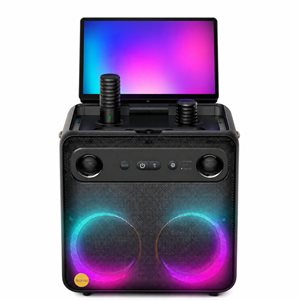 Ikarao - Smart Portable Karaoke Machine with Lyrics Display, 32GB Karaoke Tablet, 2 Wireless Mics, 300W Peak Power, 4 DJ Lights