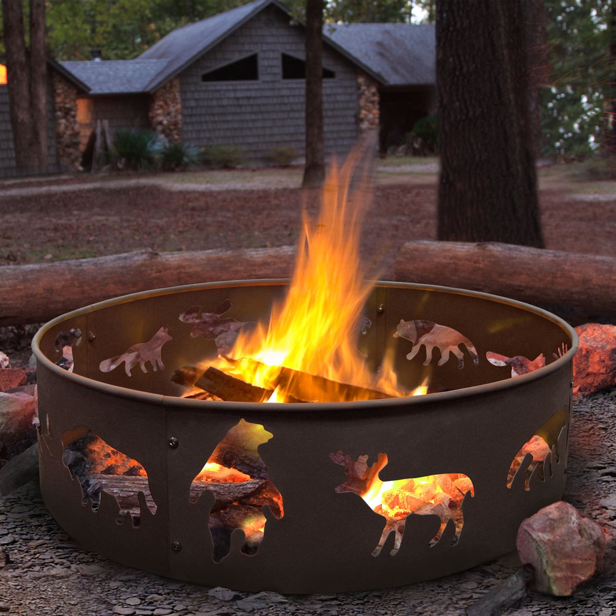 Landmann Big Sky Steel Fire Ring 28 inch Wildlife Black