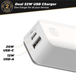 Chargeur mural Scosche 32 W double USB-C / USB-A blanc